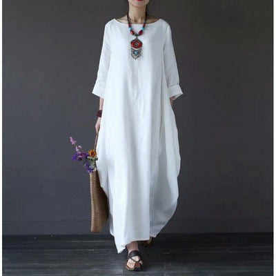 2025 Spring/Summer New Arrival Amazon AliExpress Wish Literary Loose Plus Size Cotton Linen Long Dress