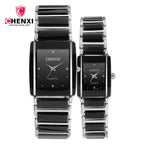 Women's Black Ceramic Square Watch - Quartz, Luminous