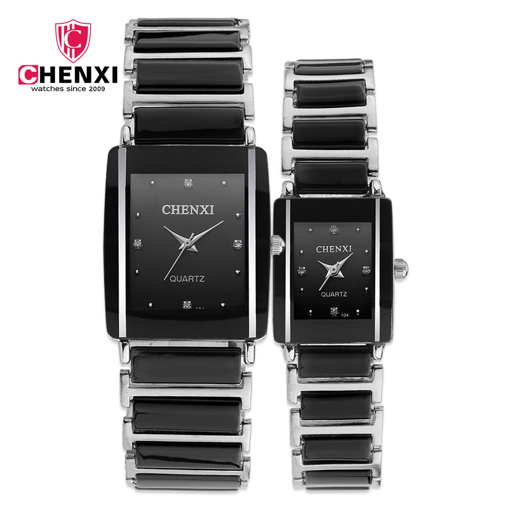 Women's Black Ceramic Square Watch - Quartz, Luminous