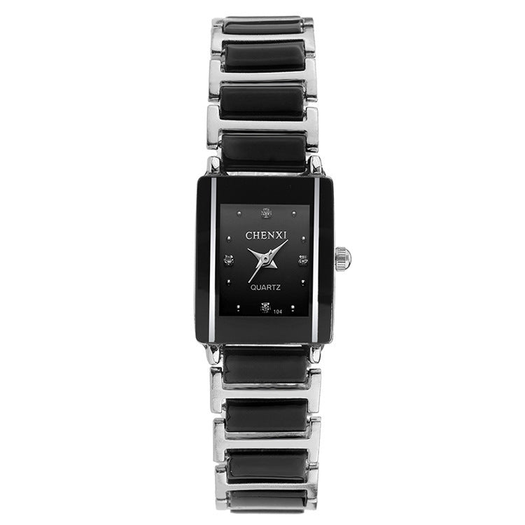 Women's Black Ceramic Square Watch - Quartz, Luminous