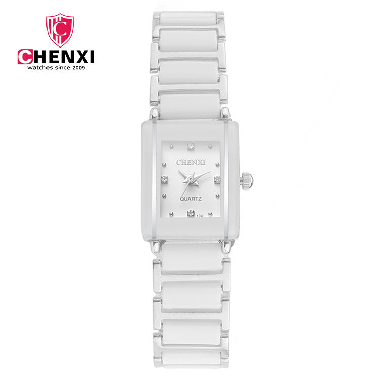 Women's Black Ceramic Square Watch - Quartz, Luminous
