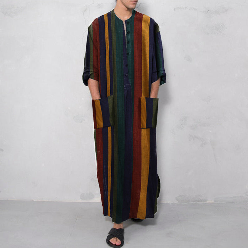 Men's Striped Printed Thobe – Long Sleeve | Aladinae