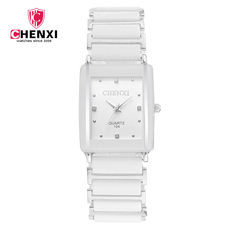 Women's Black Ceramic Square Watch - Quartz, Luminous