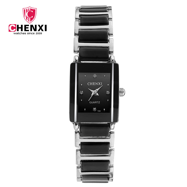 Women's Black Ceramic Square Watch - Quartz, Luminous