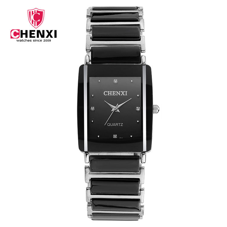 Women's Black Ceramic Square Watch - Quartz, Luminous