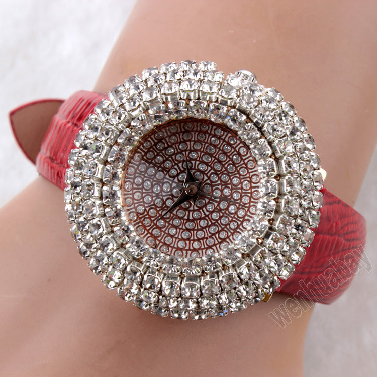 Women's Brown Watch - Rhinestone Detail, World Time