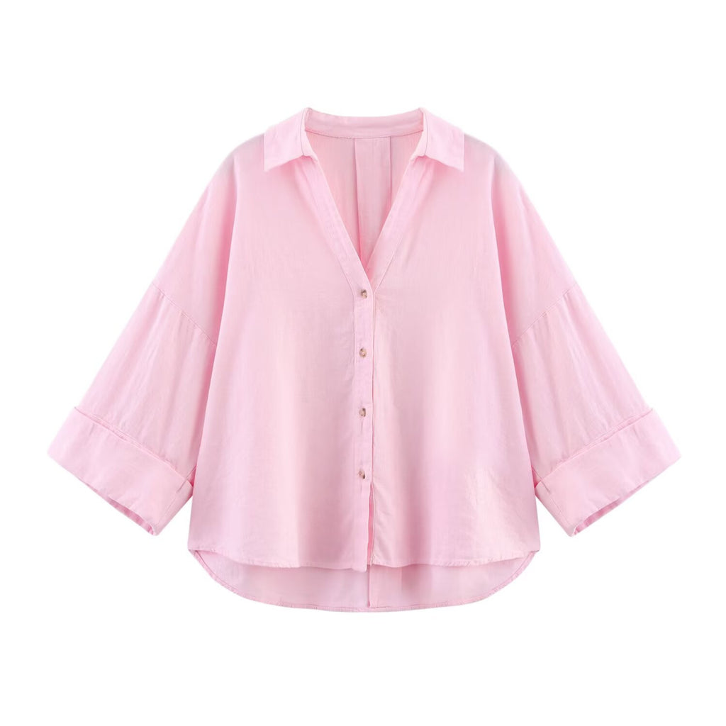 Women's Long Sleeve Single-Button Striped Shirt with Notch Lapel