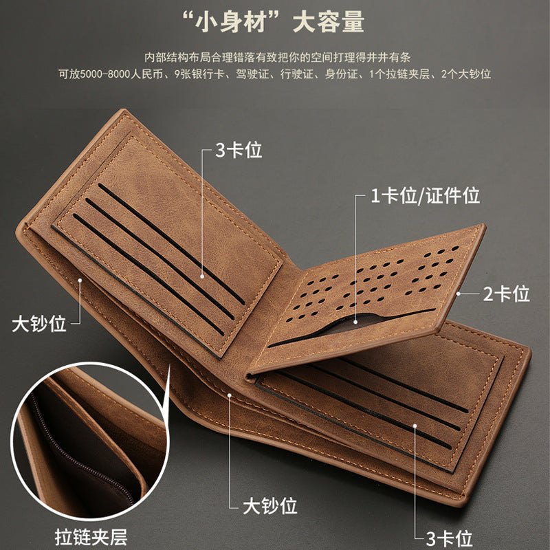 Men's Black Embossed Wallet - PU Leather, Money Clip