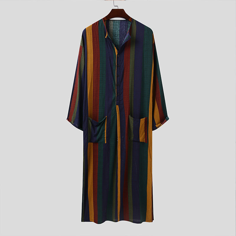 Men's Striped Printed Thobe – Long Sleeve | Aladinae