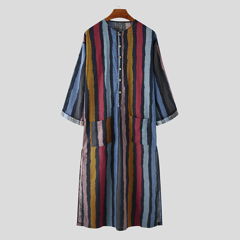 Men's Striped Printed Thobe – Long Sleeve | Aladinae