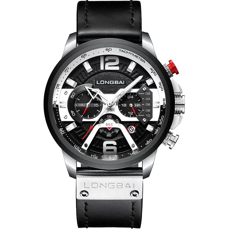 Men's Silver Black Multi-Hand Quartz Watch - Waterproof