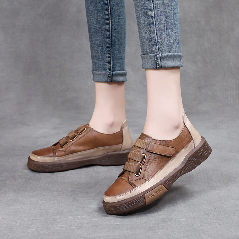 Genuine leather retro single shoes for women washed leather tendon soft sole pure leather casual women's shoes spring and autumn new handmade four-season shoes