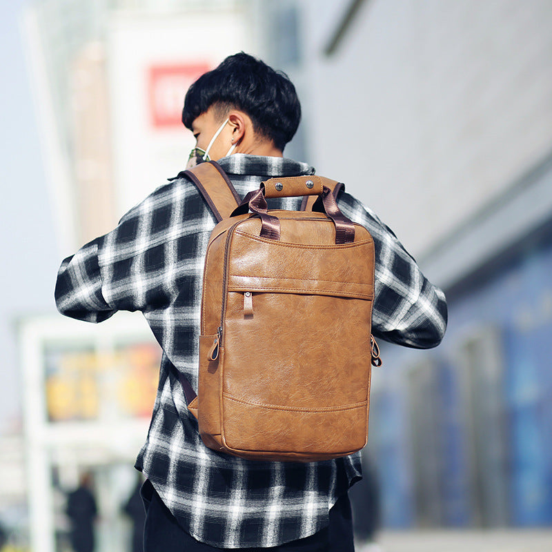 Men's PU Backpack Student Bag School Bag Business Computer Bag Travel Bag Large Capacity Bag Handbag Backpack