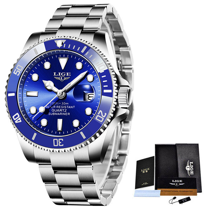 LIGE/Lige Fashion Explosion Style Men's Watch Quartz Three-Hand Watch Waterproof Clock