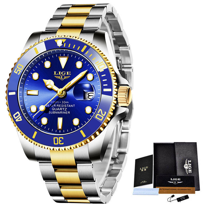 LIGE/Lige Fashion Explosion Style Men's Watch Quartz Three-Hand Watch Waterproof Clock