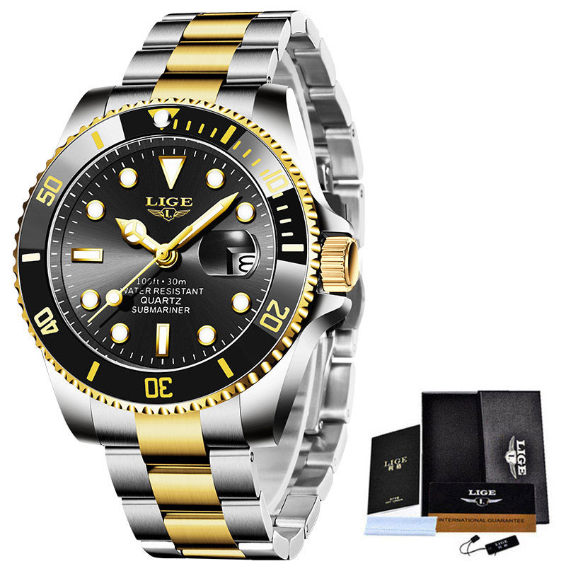 LIGE/Lige Fashion Explosion Style Men's Watch Quartz Three-Hand Watch Waterproof Clock
