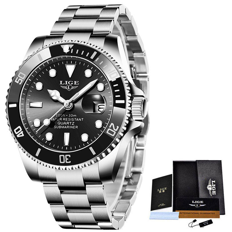 LIGE/Lige Fashion Explosion Style Men's Watch Quartz Three-Hand Watch Waterproof Clock