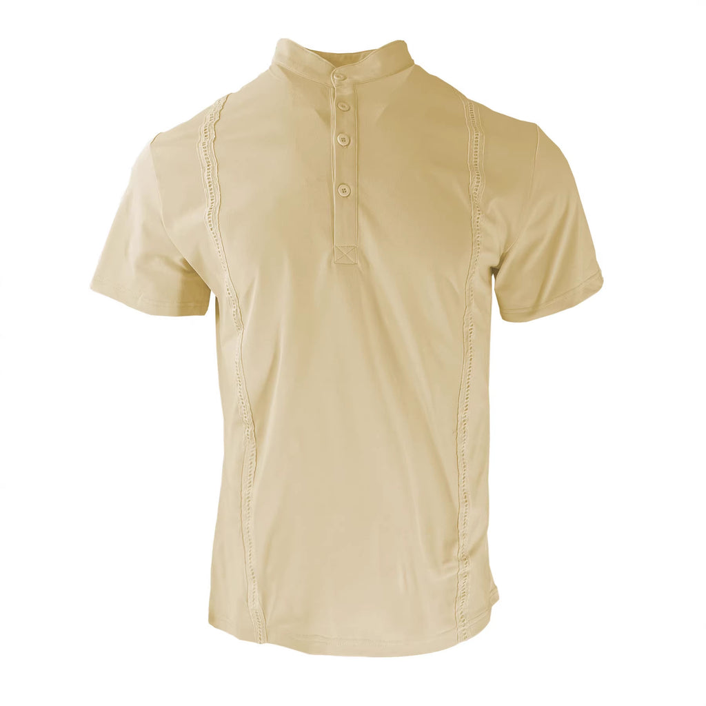 Solid Color Short Sleeve Polo Shirt for Men, Stand Collar, Button-Down Casual Sporty T-Shirt