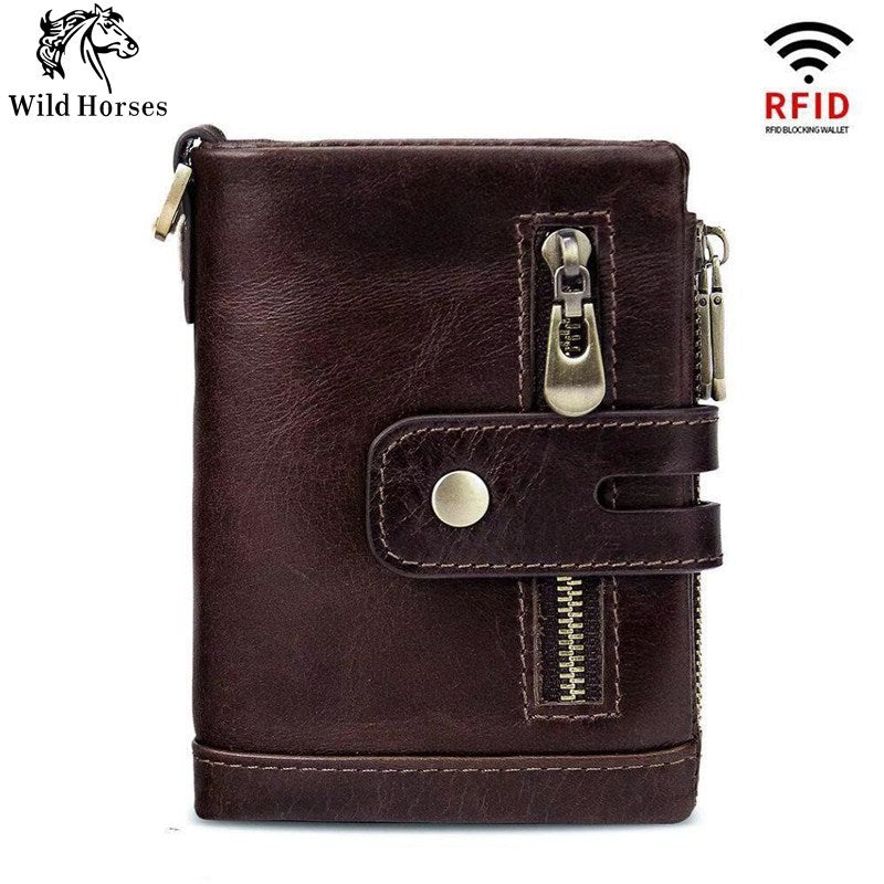 Men's RFID Vertical Double Zipper Leather Wallet | Aladinae