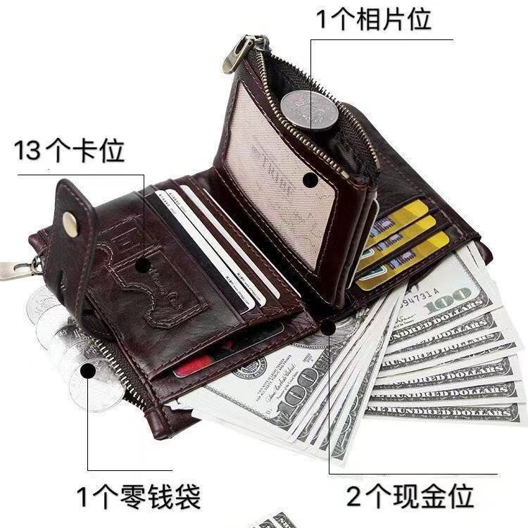 Men's RFID Vertical Double Zipper Leather Wallet | Aladinae