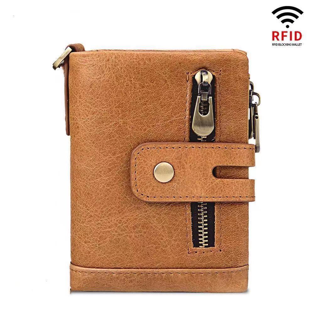 Men's RFID Vertical Double Zipper Leather Wallet | Aladinae