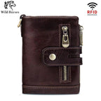 Men's RFID Vertical Double Zipper Leather Wallet | Aladinae