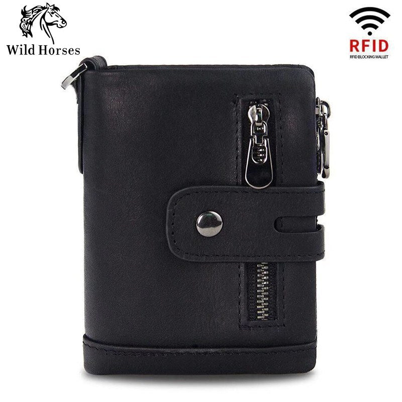 Men's RFID Vertical Double Zipper Leather Wallet | Aladinae