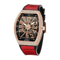 Men's Rose Blue Crystal Barrel Watch - Quartz, Leather Strap