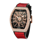 Men's Rose Blue Crystal Barrel Watch - Quartz, Leather Strap