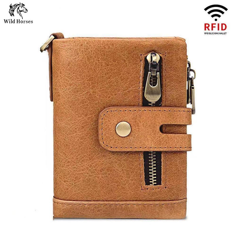 Men's RFID Vertical Double Zipper Leather Wallet | Aladinae