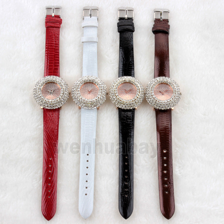 Women's Brown Watch - Rhinestone Detail, World Time