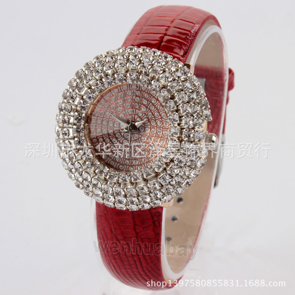 Women's Brown Watch - Rhinestone Detail, World Time