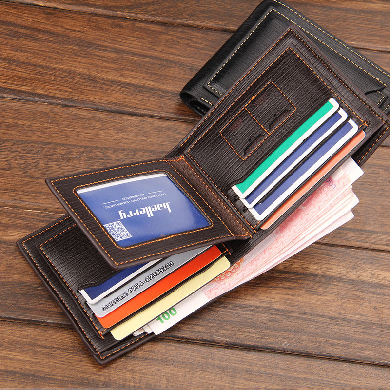Men's Brown Horizontal Wallet - Multi-Card, PU Leather