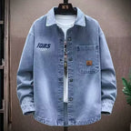 Retro Black Denim Jacket for Men, Street Style Loose Casual Notch Lapel Coat