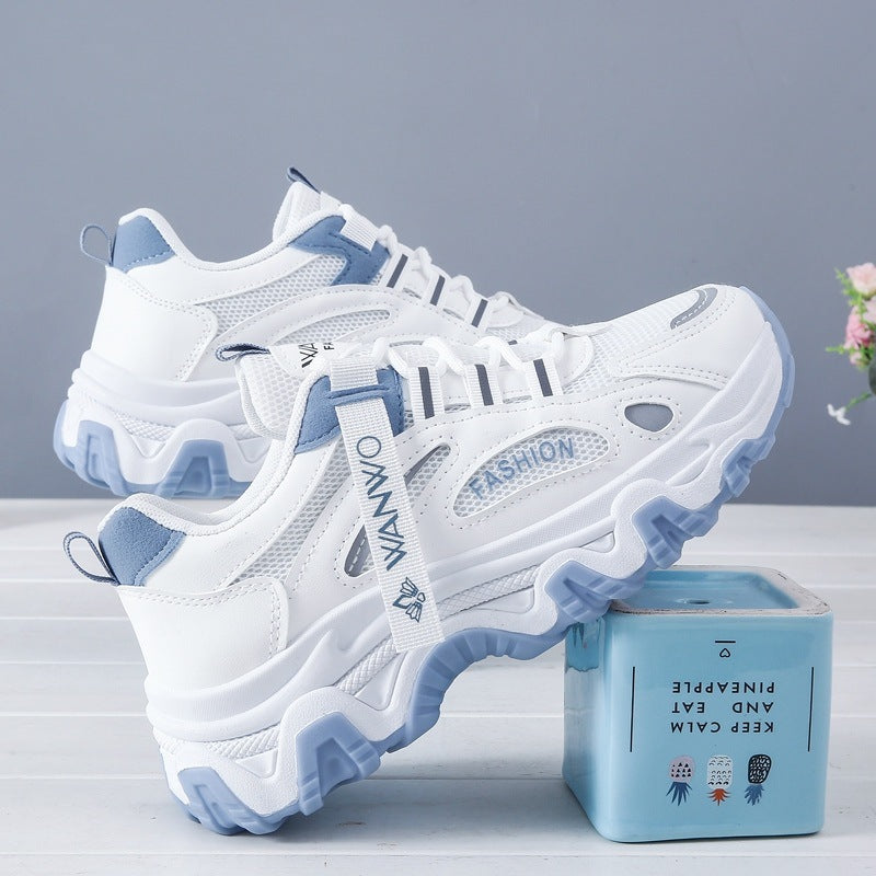 Student sports shoes, women's trendy height increasing mesh casual shoes