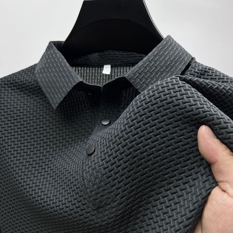 Ice Silk Men's Top Summer Mesh Short Sleeve T-Shirt Collar Color Smooth Material Polo Shirt Half Sleeve Men Breathable