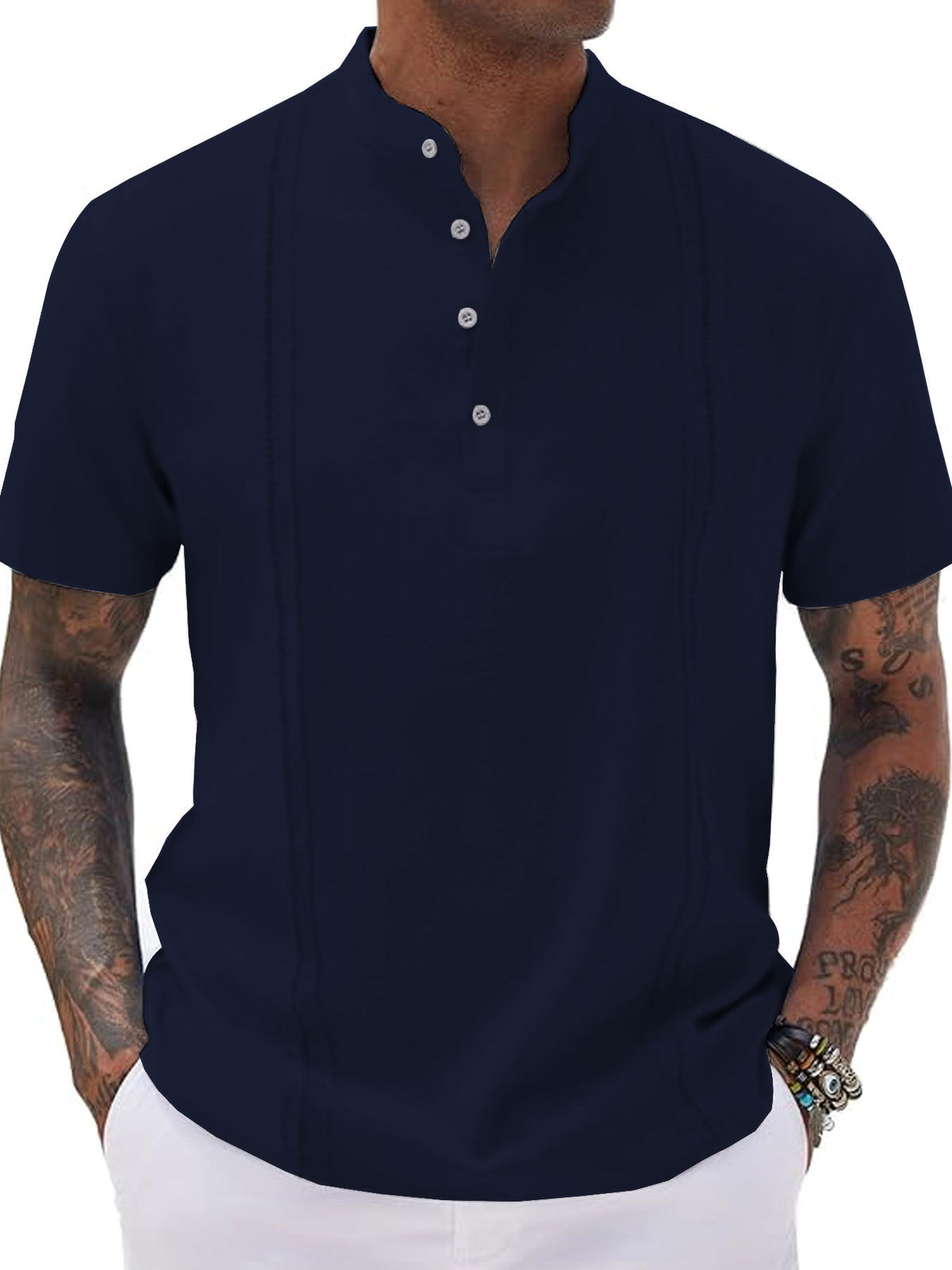Solid Color Short Sleeve Polo Shirt for Men, Stand Collar, Button-Down Casual Sporty T-Shirt