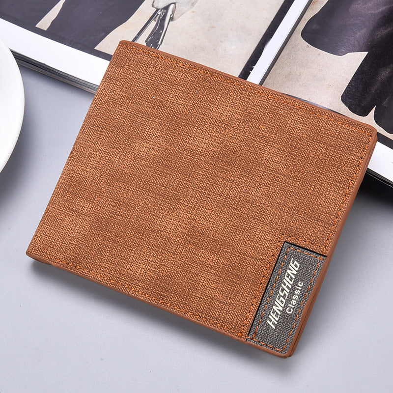 Men's Light Brown Canvas-Pattern Wallet - Slim
