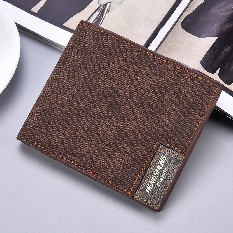 Men's Light Brown Canvas-Pattern Wallet - Slim