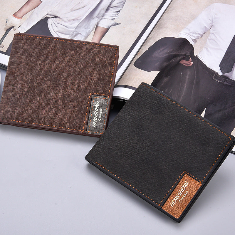 Men's Light Brown Canvas-Pattern Wallet - Slim