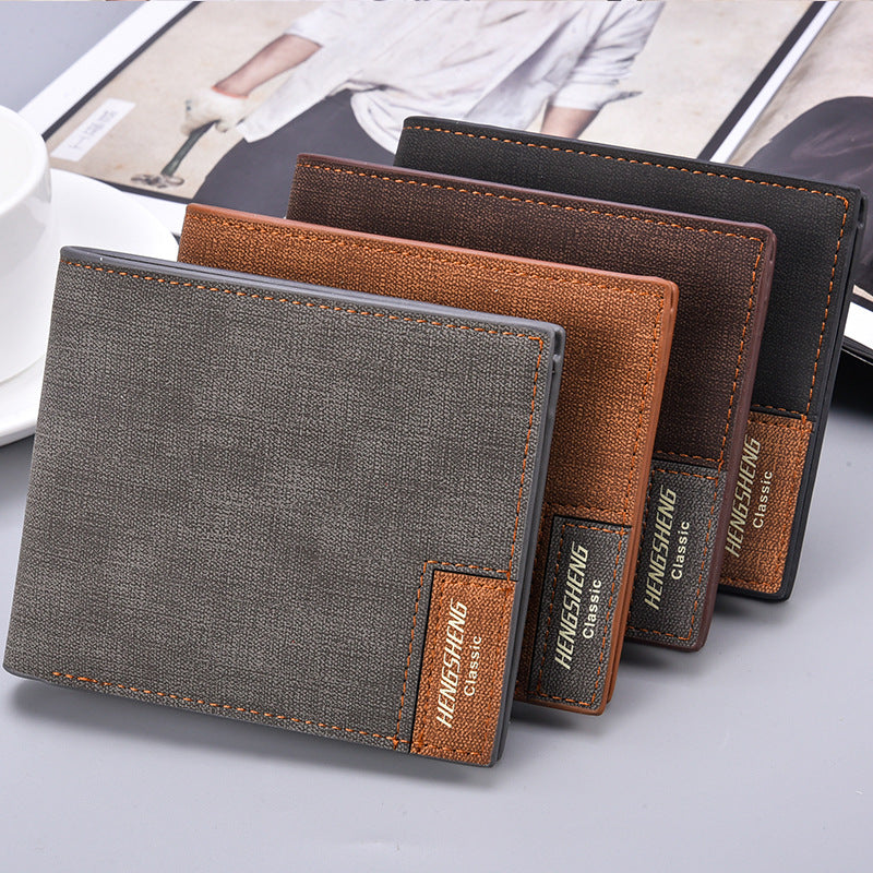 Men's Light Brown Canvas-Pattern Wallet - Slim