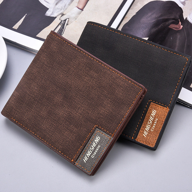 Men's Light Brown Canvas-Pattern Wallet - Slim