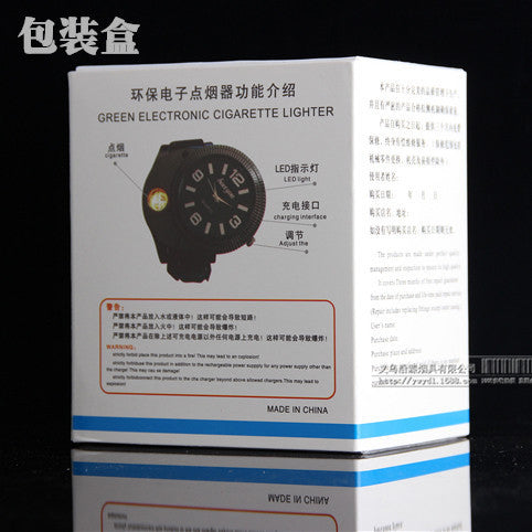 Electronic cigarette lighter watch USB rechargeable lighter multi-function watch silicone quartz watch fake three-eye watch