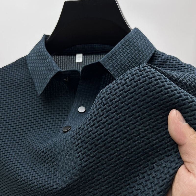 Ice Silk Men's Top Summer Mesh Short Sleeve T-Shirt Collar Color Smooth Material Polo Shirt Half Sleeve Men Breathable