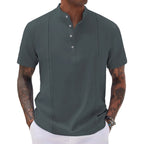 Solid Color Short Sleeve Polo Shirt for Men, Stand Collar, Button-Down Casual Sporty T-Shirt