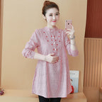Real price 2024 spring and autumn maternity dress loose mid-length embroidered long-sleeved striped maternity dress