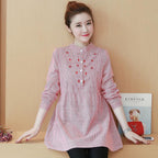 Real price 2024 spring and autumn maternity dress loose mid-length embroidered long-sleeved striped maternity dress