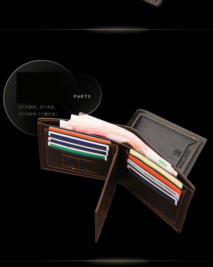 Men's Brown Horizontal Wallet - Multi-Card, PU Leather