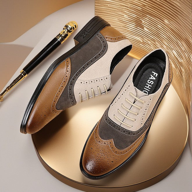 Men's Leather Shoes Breathable Color-Block Large Size Shoes