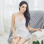 Summer cross-border European and American simulation silk satin suspender skirt new sexy hollow beautiful back sexy temptation ladies pajamas